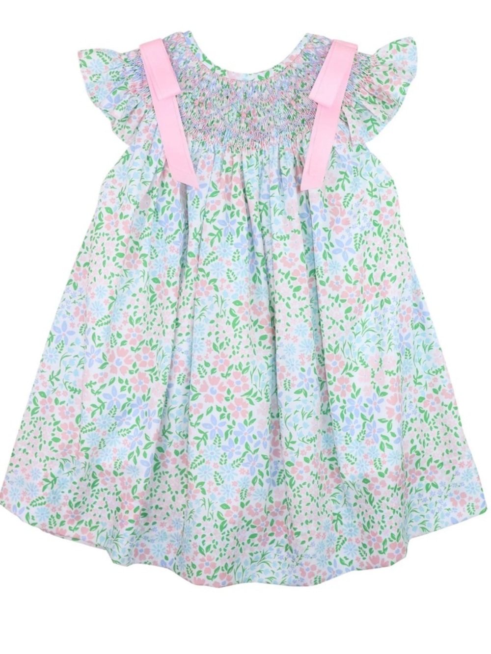 RARE! Floral Smocked Bow Dress Matching Sister Girls Size 3T or 7